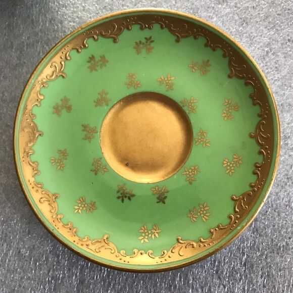 Coalport England Green Gold Gilt Embossed Trim Floral Demitasse Cup & Saucer Set - Picture 10 of 16